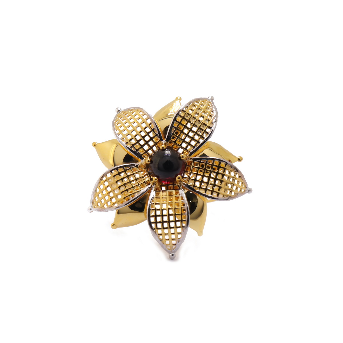 22k yellow gold black onyx flower ring - Image 3