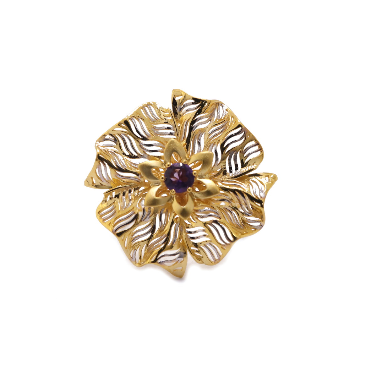 22k yellow gold amethyst floral ring - Image 3