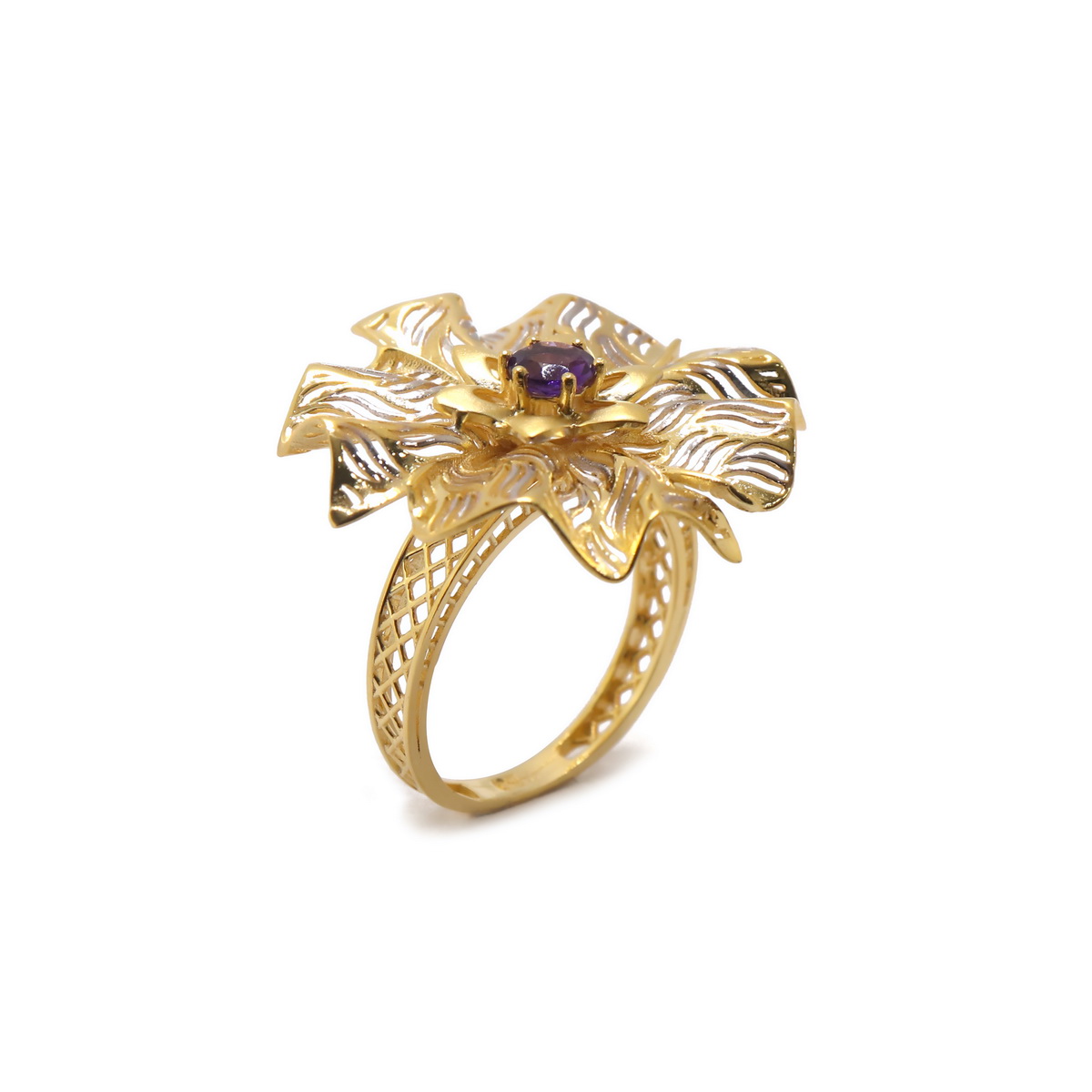 22k yellow gold amethyst floral ring - Image 2