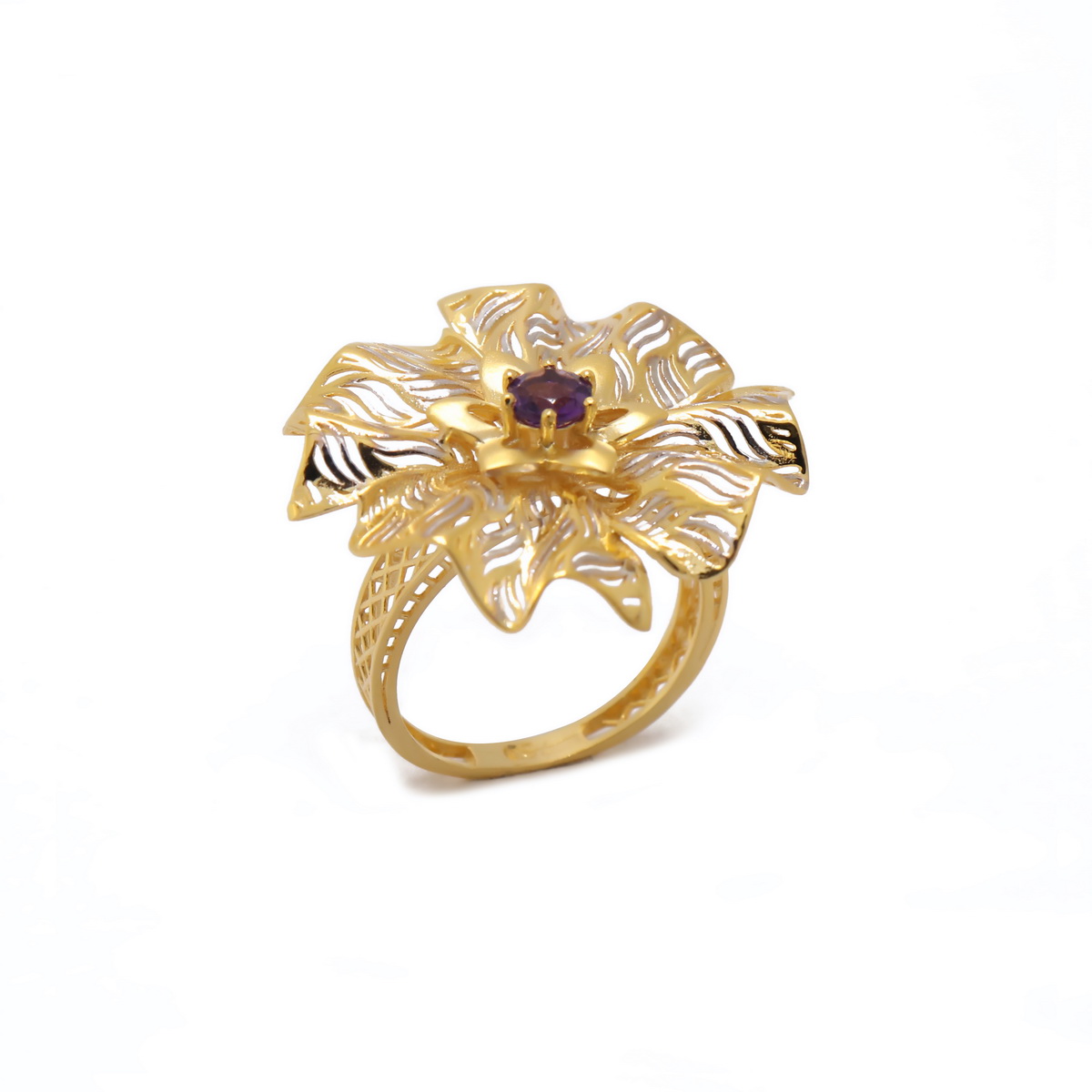 22k yellow gold amethyst floral ring