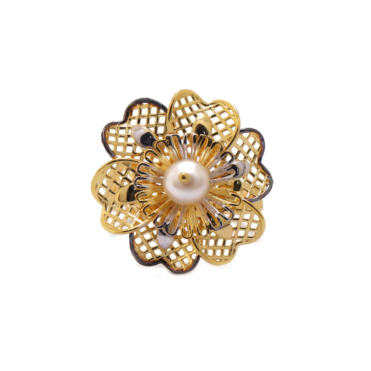 22k yellow gold pearl floral ring - Image 3