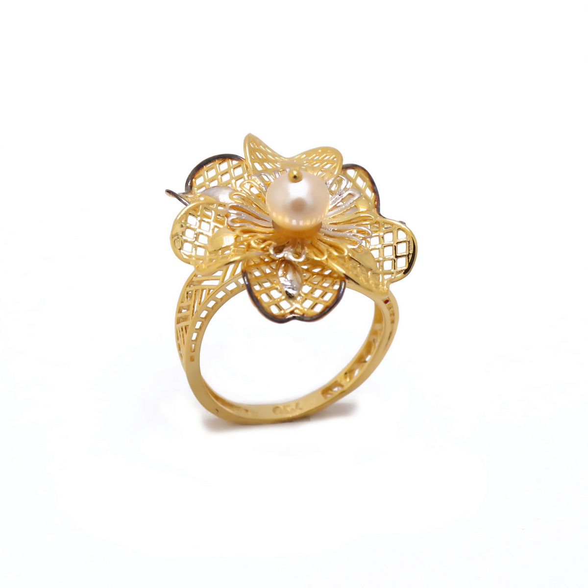 22k yellow gold pearl floral ring