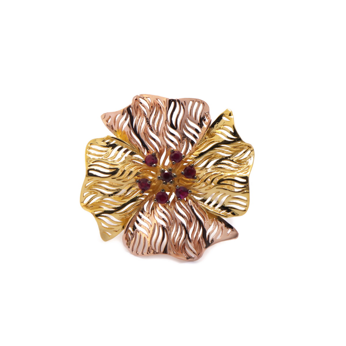 22k yellow gold ruby floral ring - Image 2