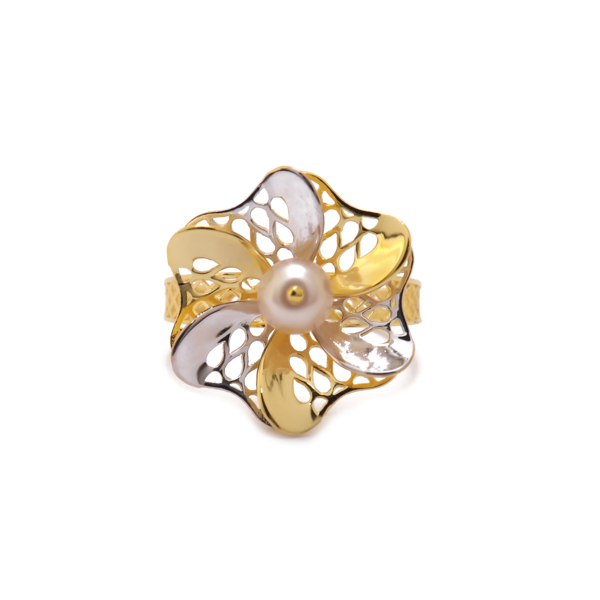 22k yellow gold white Pearl flower ring - Image 3
