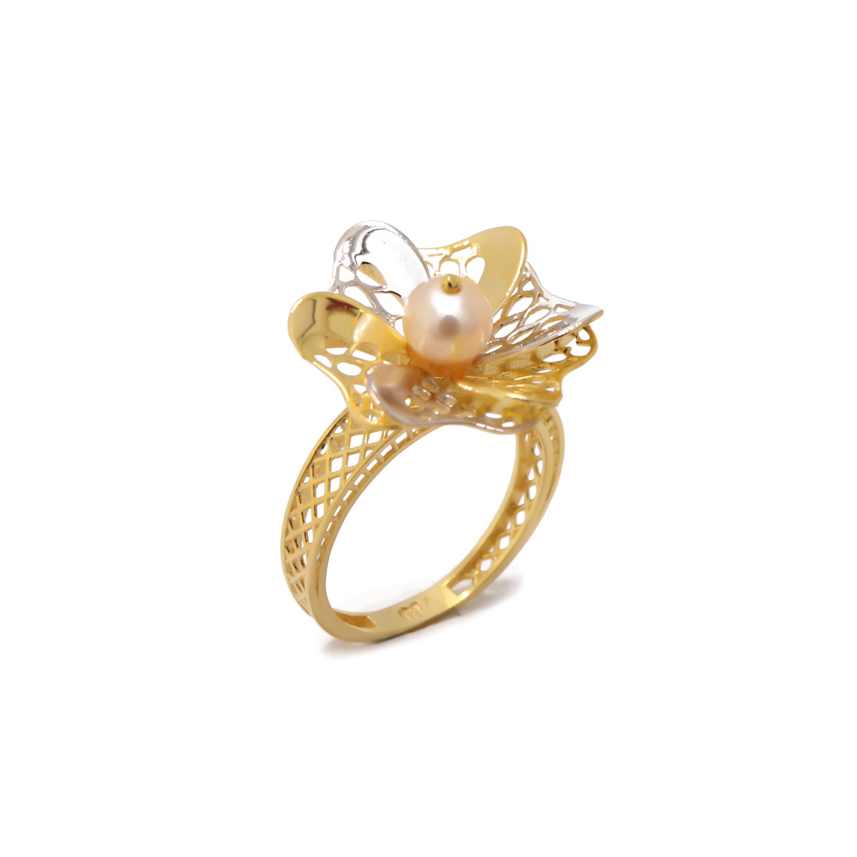 22k yellow gold white Pearl flower ring - Image 2