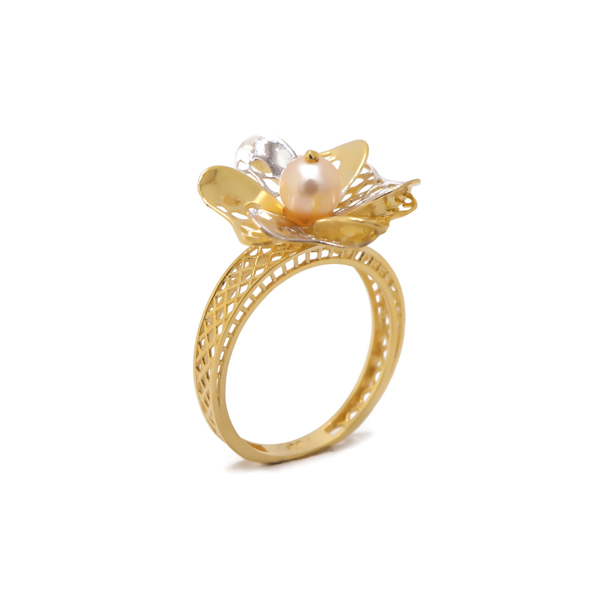 22k yellow gold white Pearl flower ring