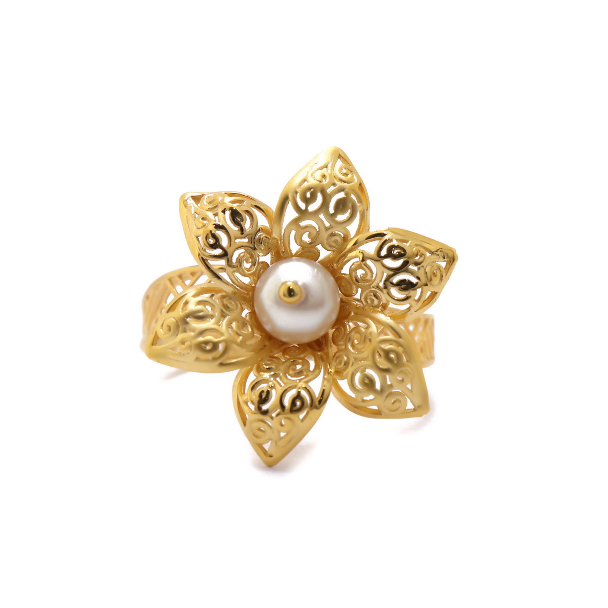 22k yellow gold pearl flower ring