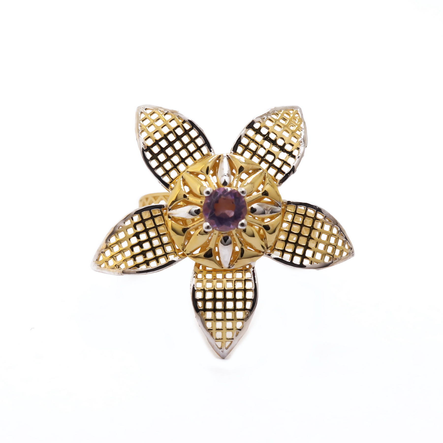 22k yellow gold amethyst floral ring - Image 2