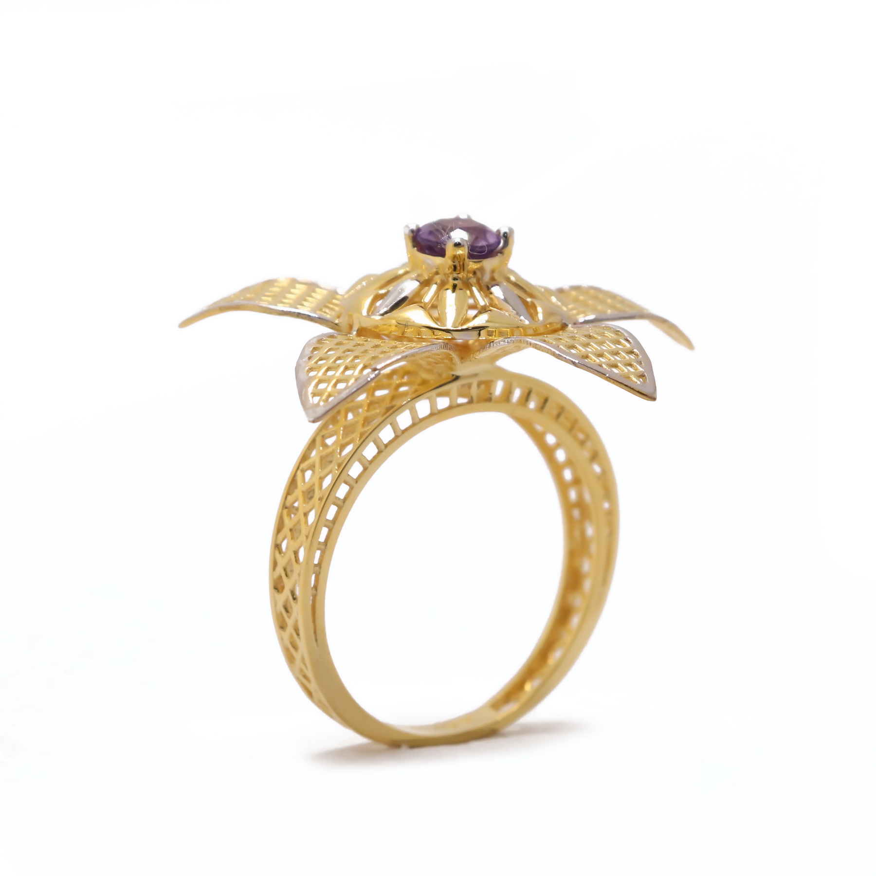 22k yellow gold amethyst floral ring