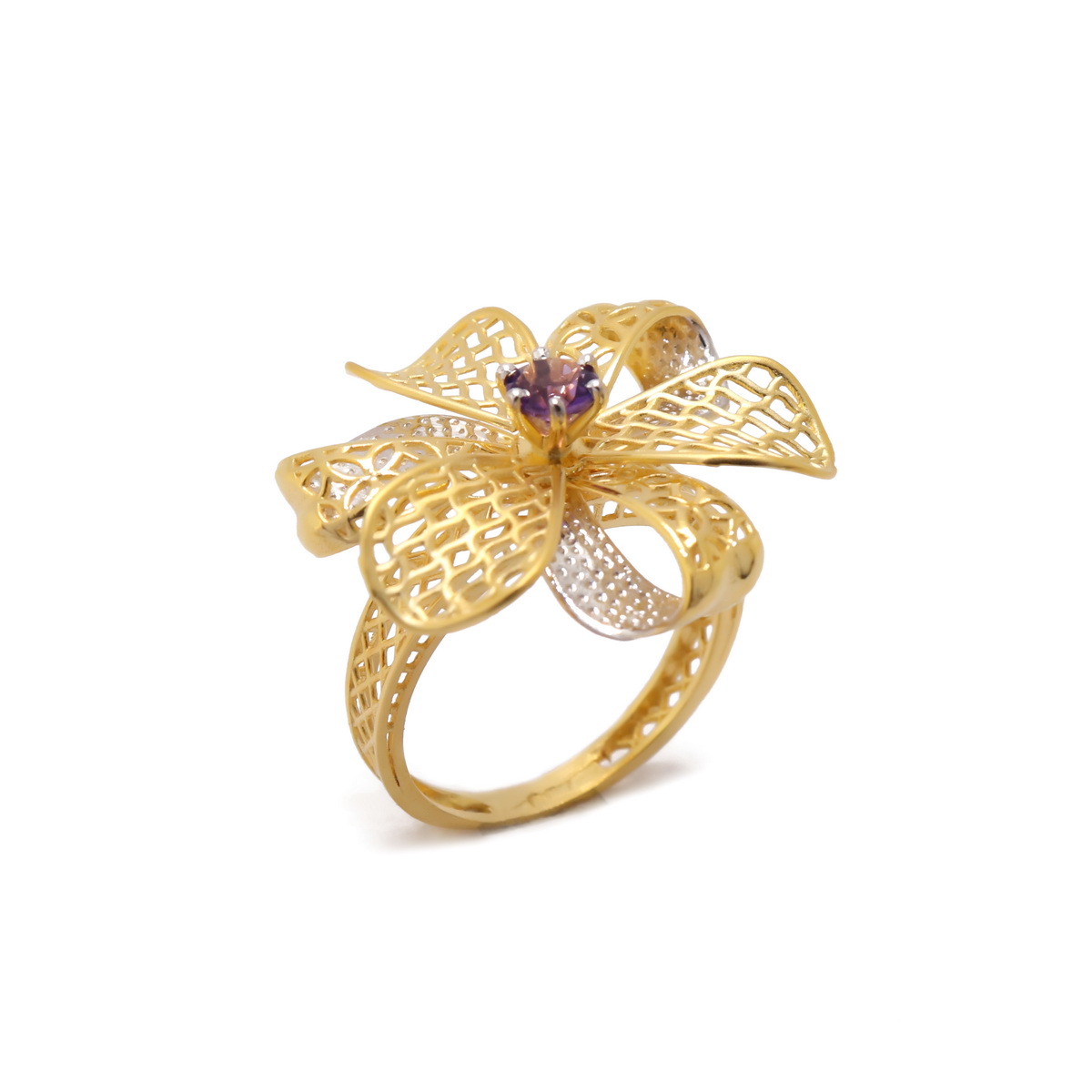 22k Yellow Gold Amethyst Floral Ring