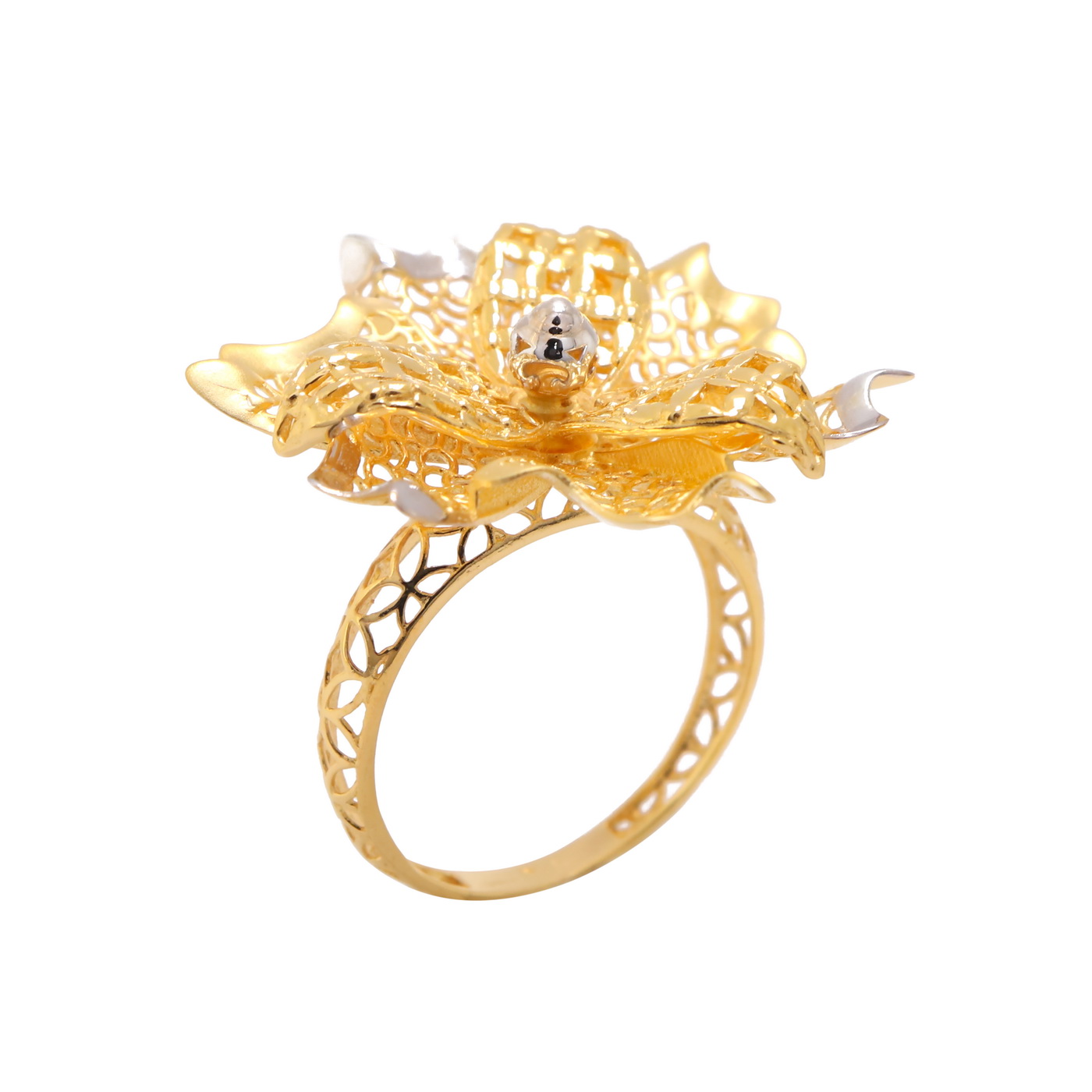 22k yellow gold stylised flora ring - Image 2