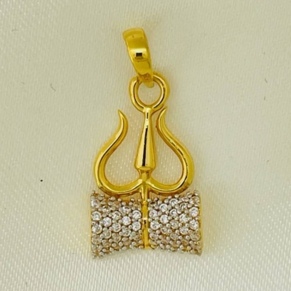 22K Gold Solid Damru With Trishul Icon Pendants