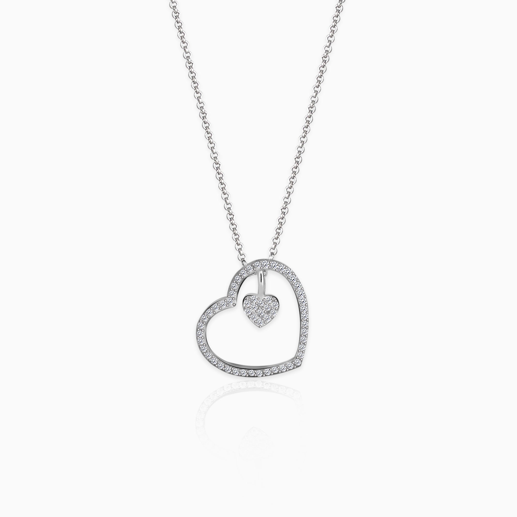 Silver dazzling zircon heart pendant with link chain