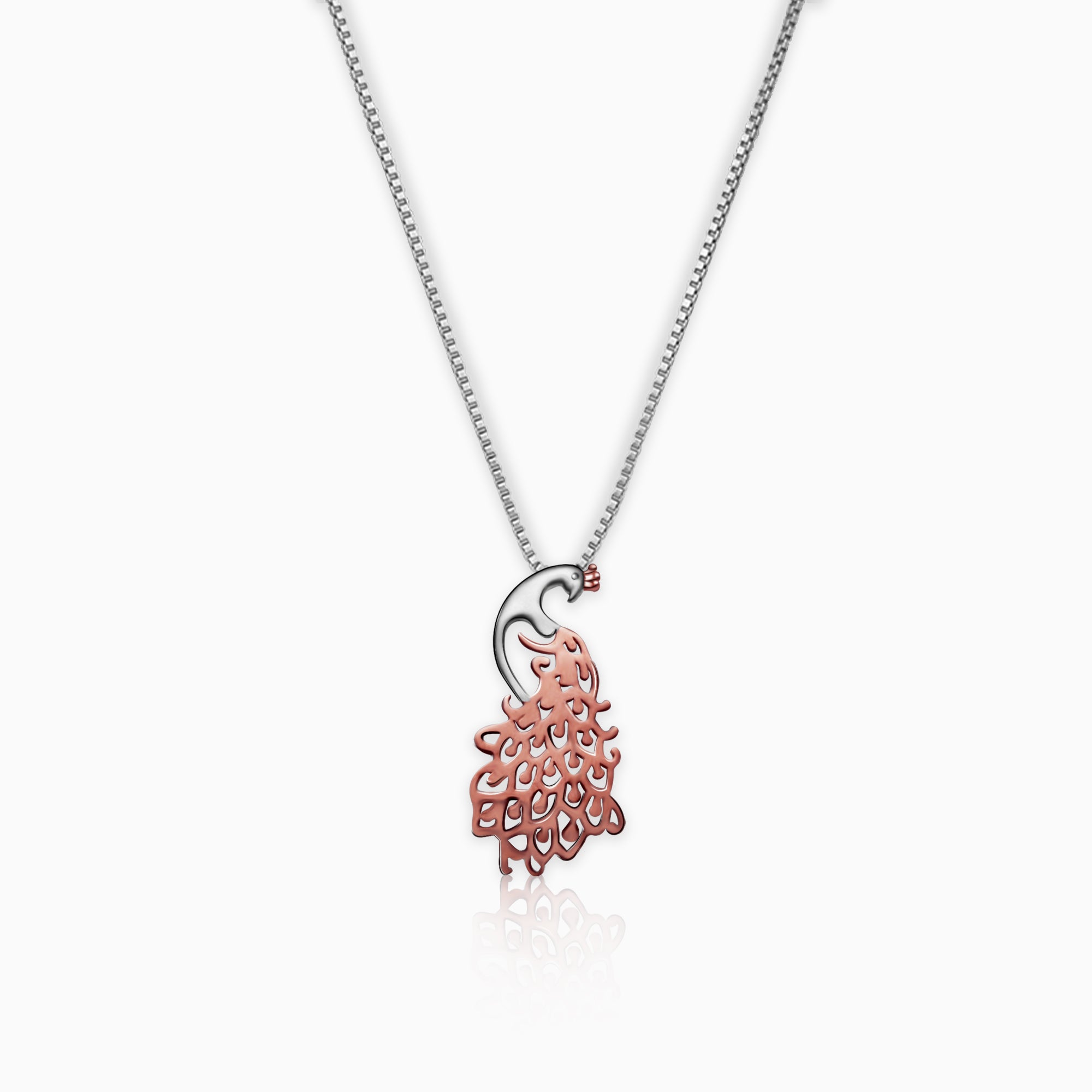 Rose gold peacock pendant