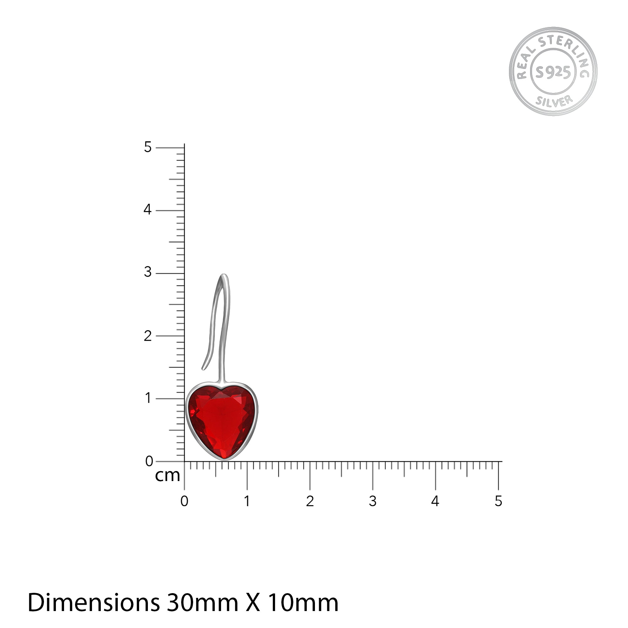Silver ruby red heart earrings - Image 4