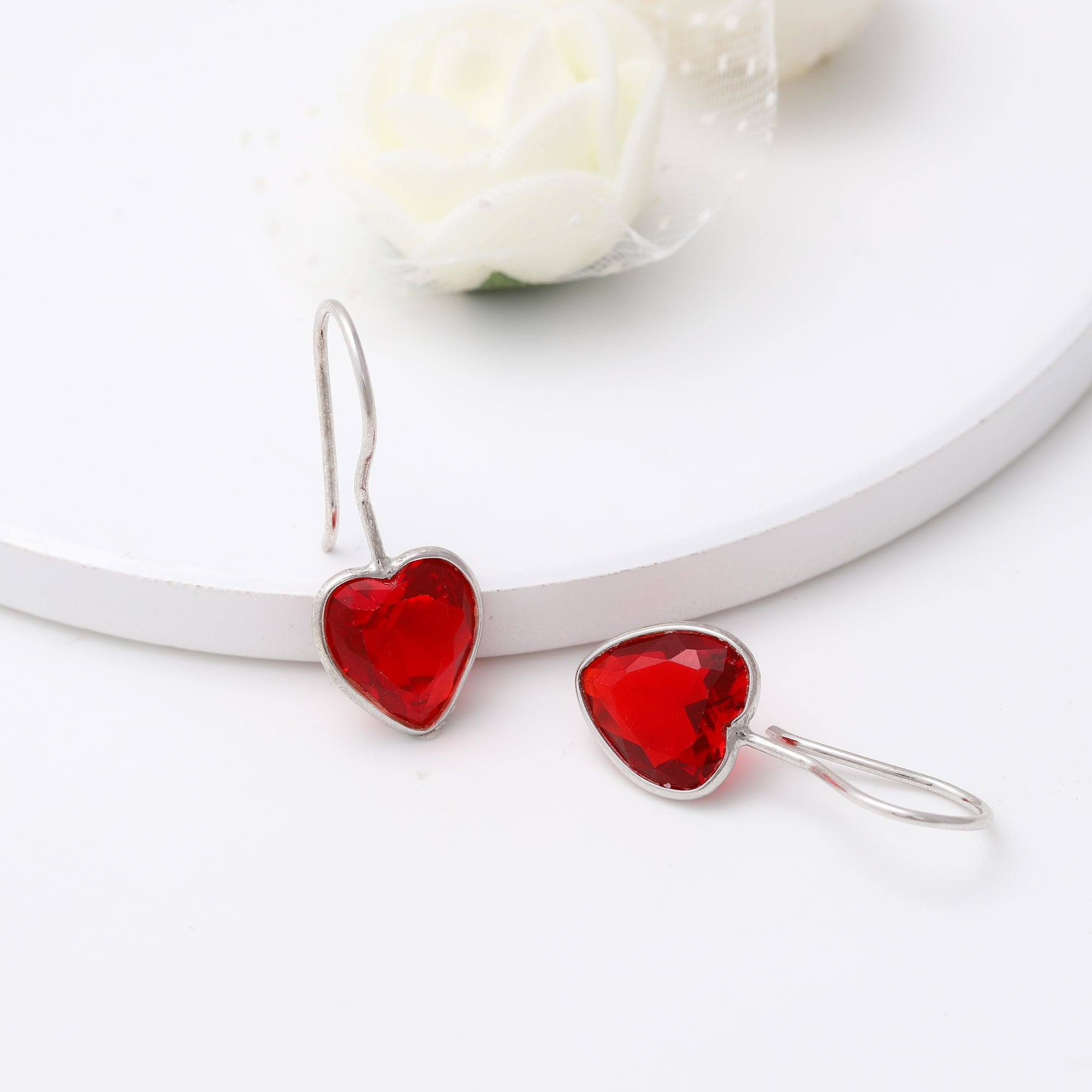 Silver ruby red heart earrings - Image 3