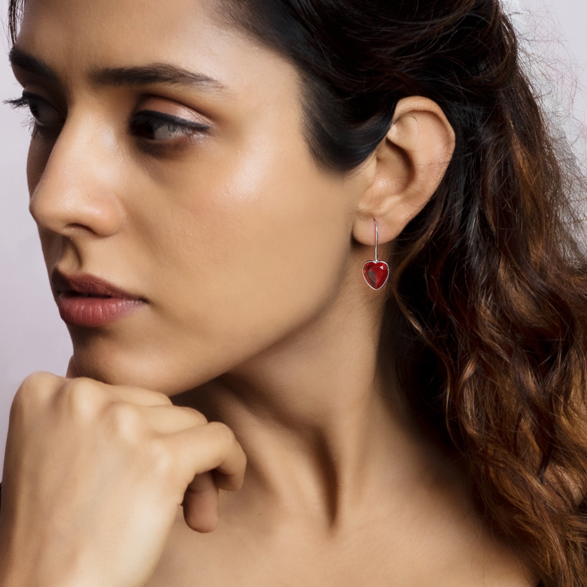 Silver ruby red heart earrings - Image 2