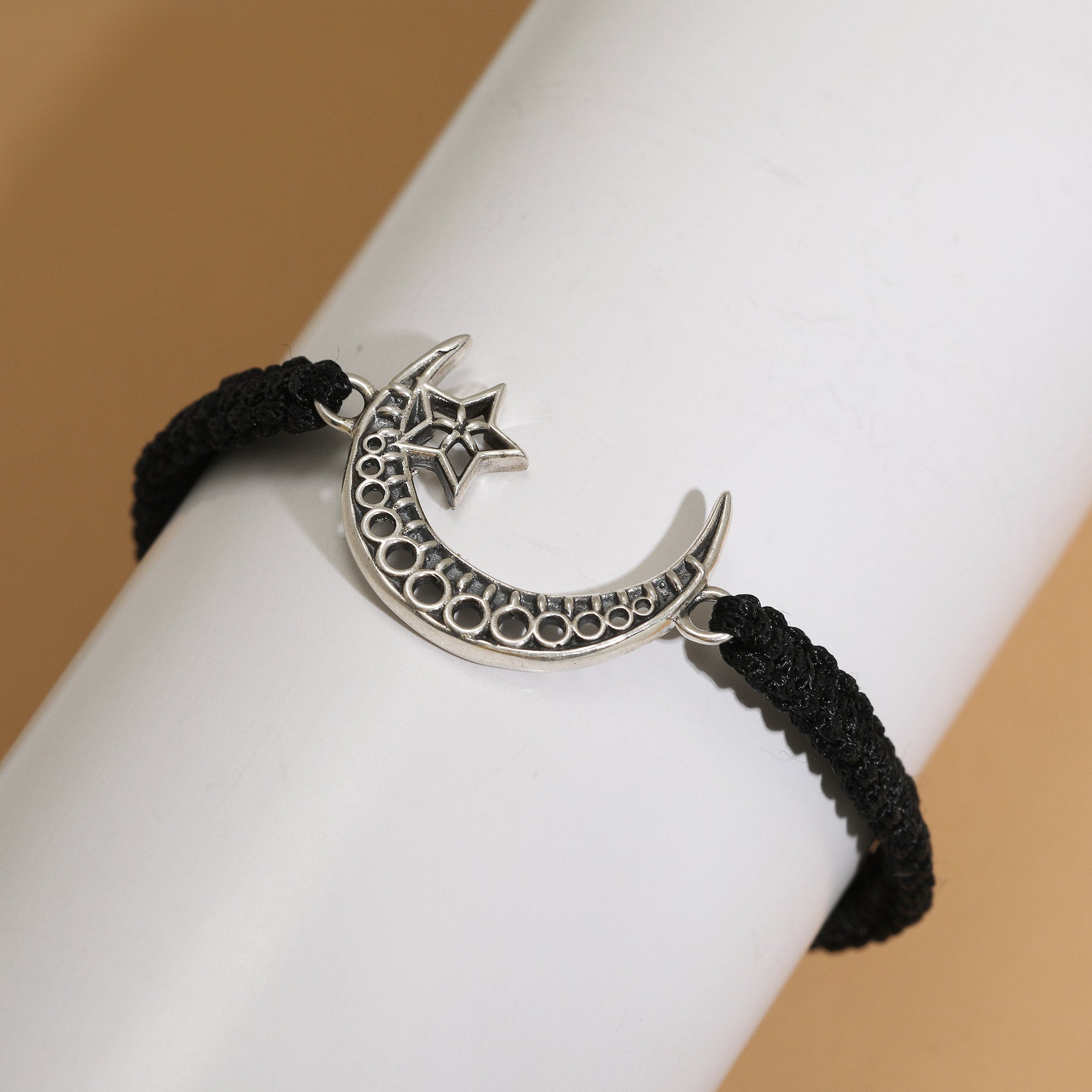 Oxidised silver crescent moon bracelet
