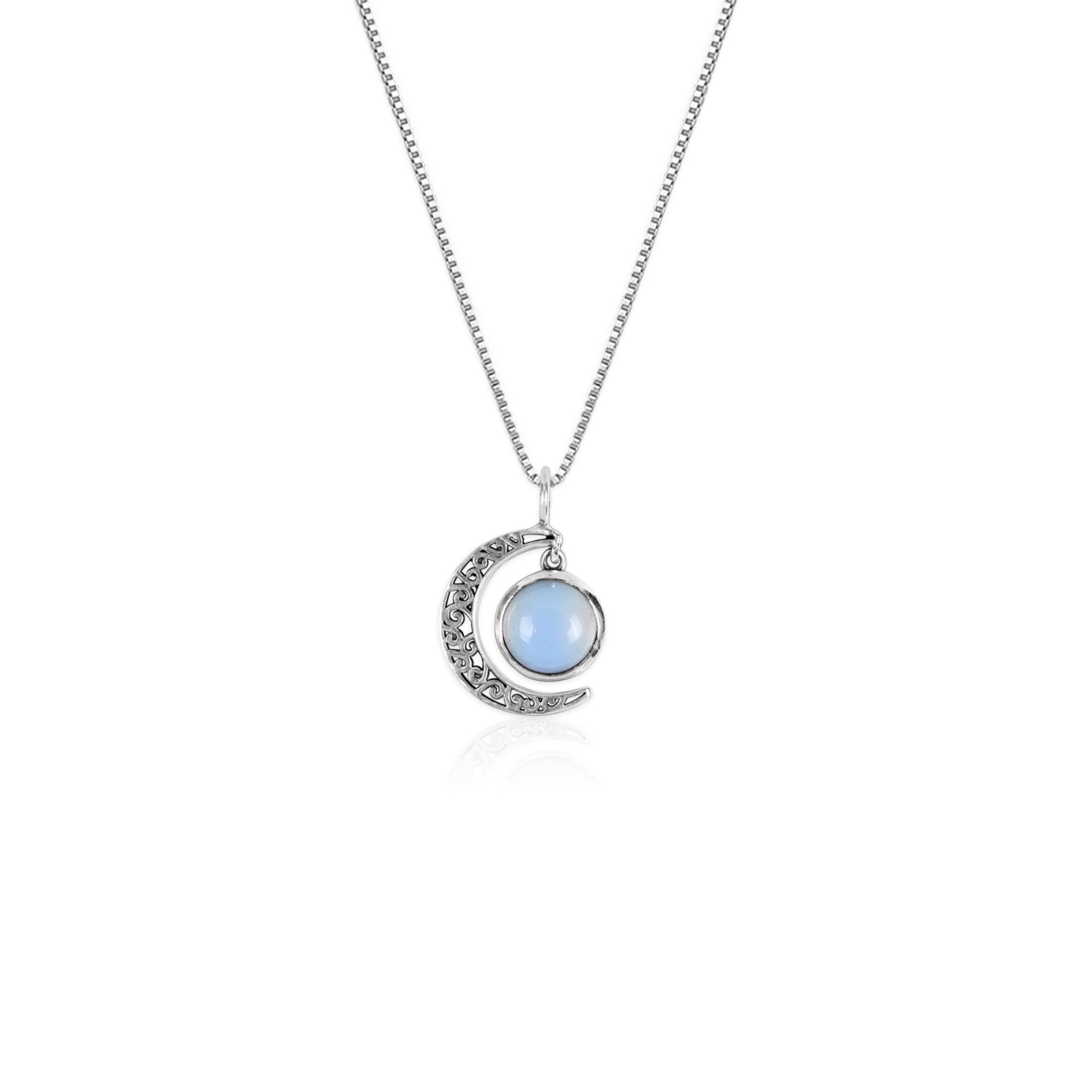 Oxidised silver moonstone crescent pendant with box chain - Image 2