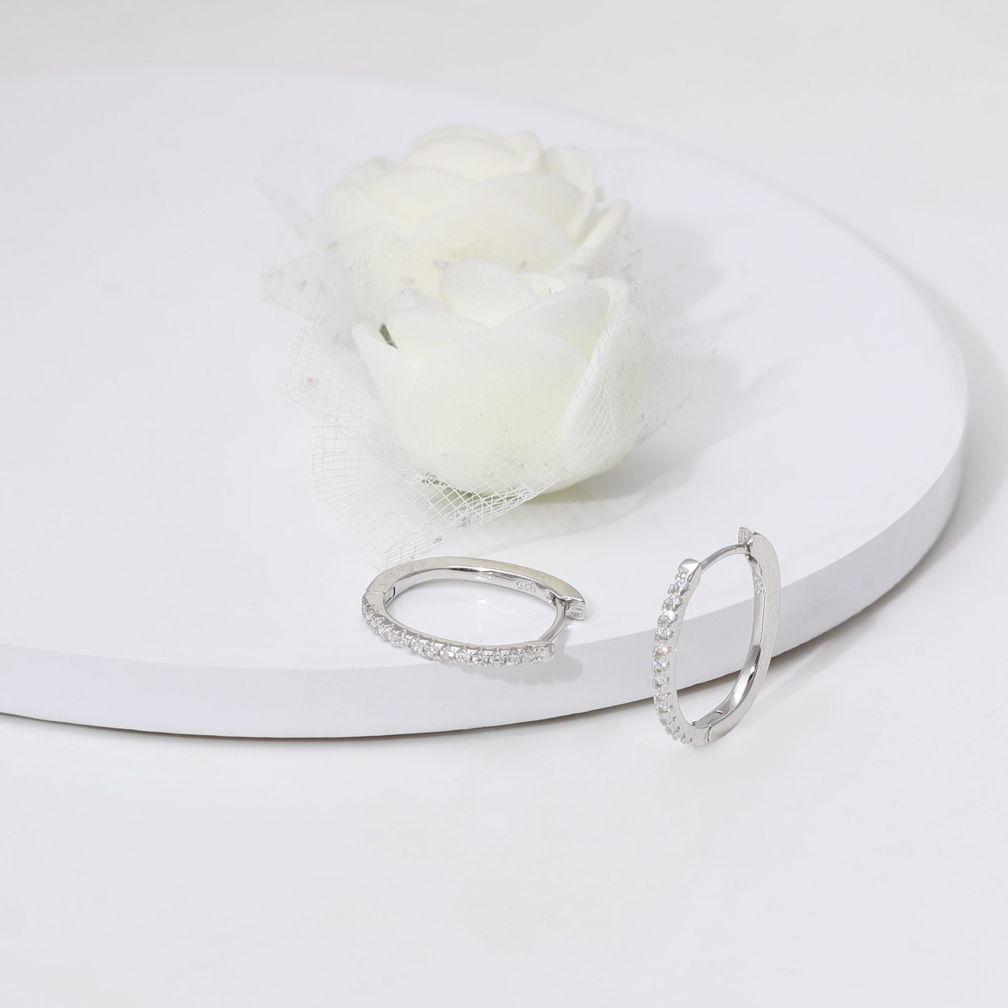 Silver zircon twinkling hoop earrings - Image 3