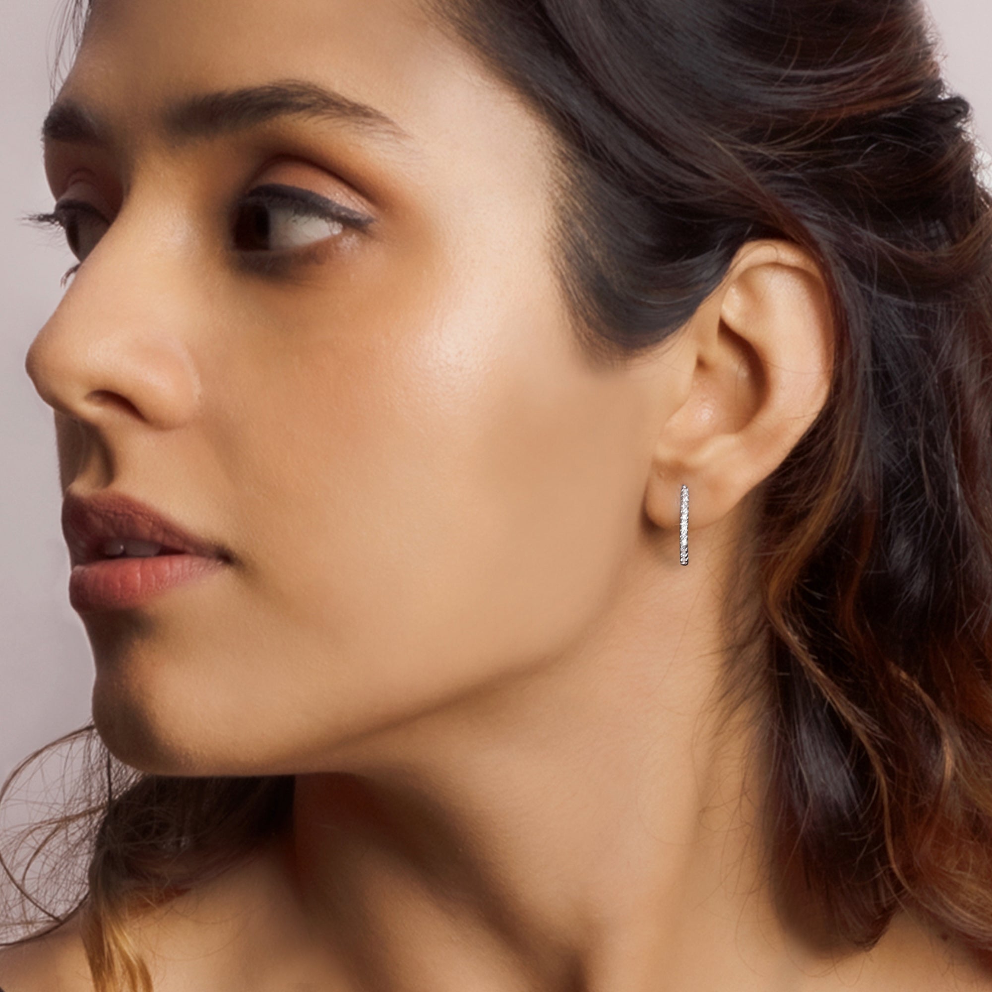 Silver zircon twinkling hoop earrings - Image 2