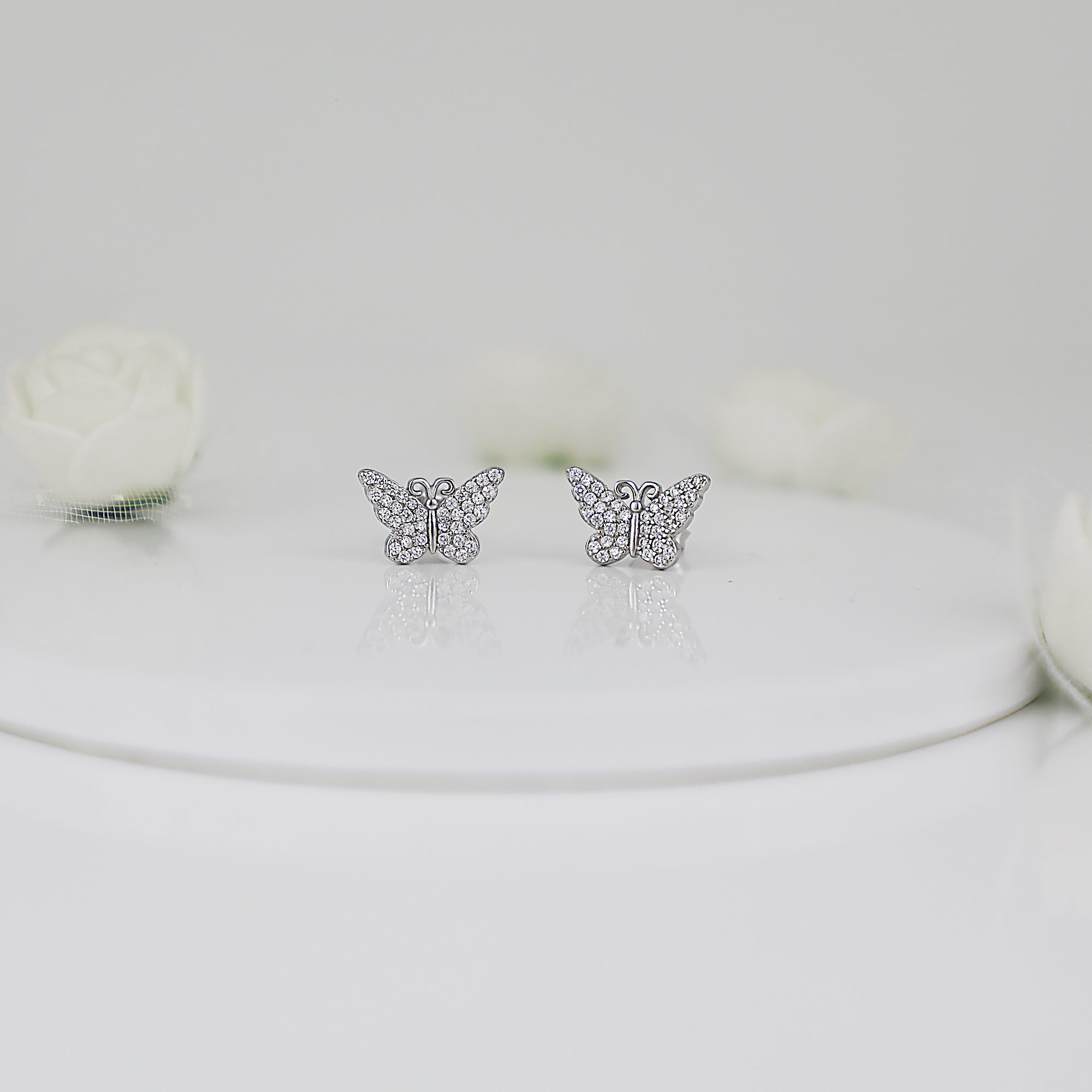 Silver zircon butterfly studs - Image 4
