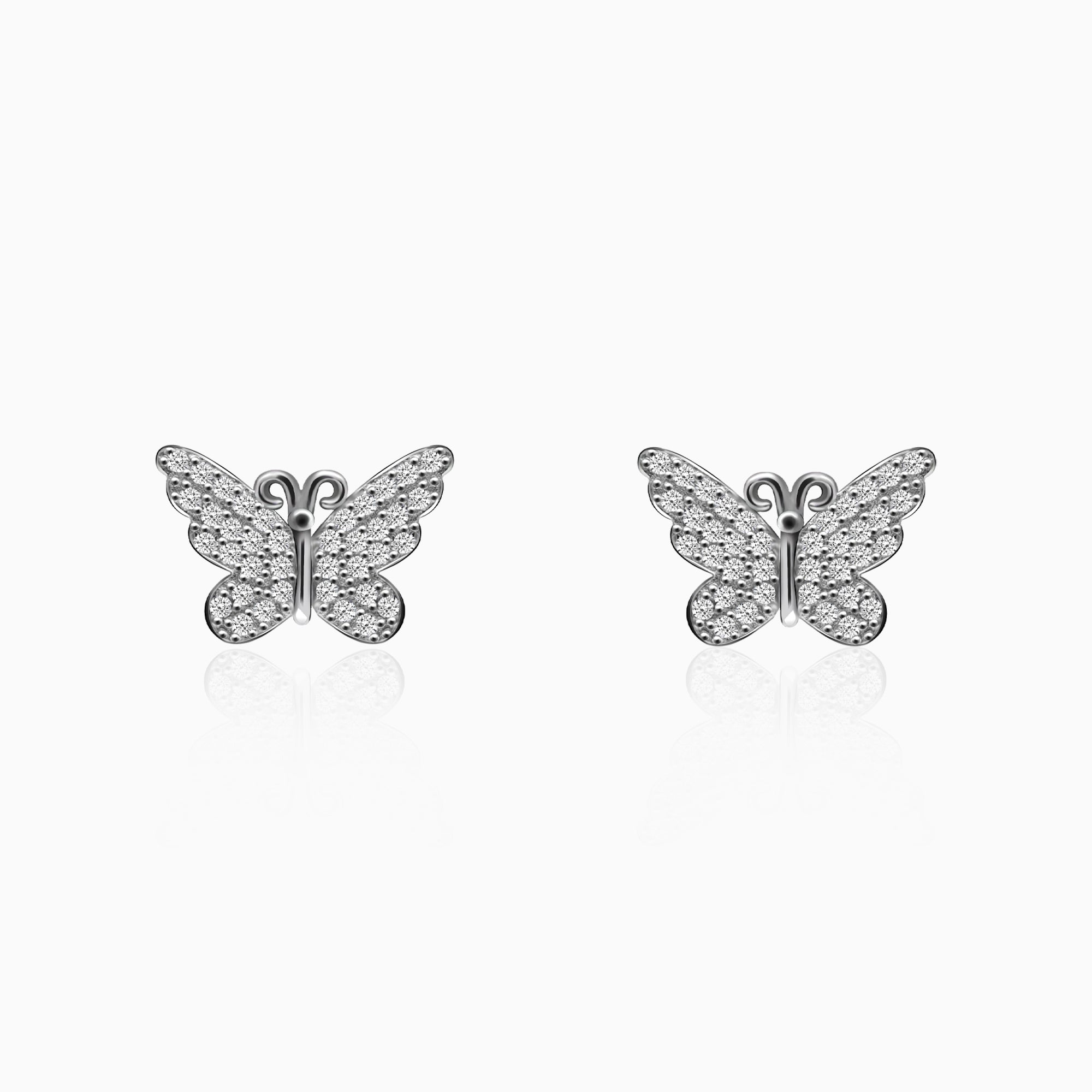Silver zircon butterfly studs