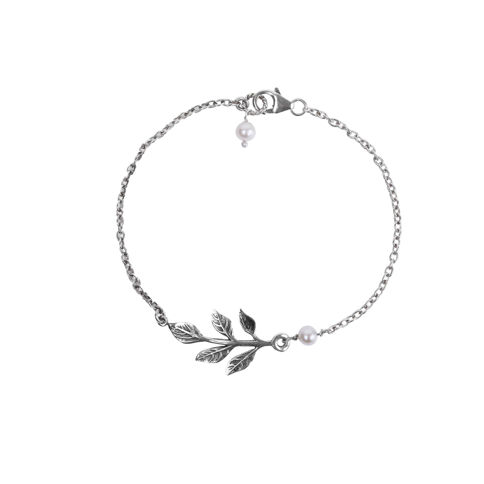 Oxidised silver leaf bracelet
