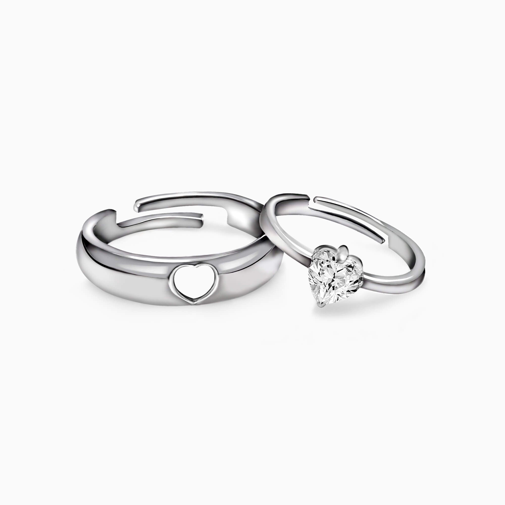 Silver embrace heart couple rings