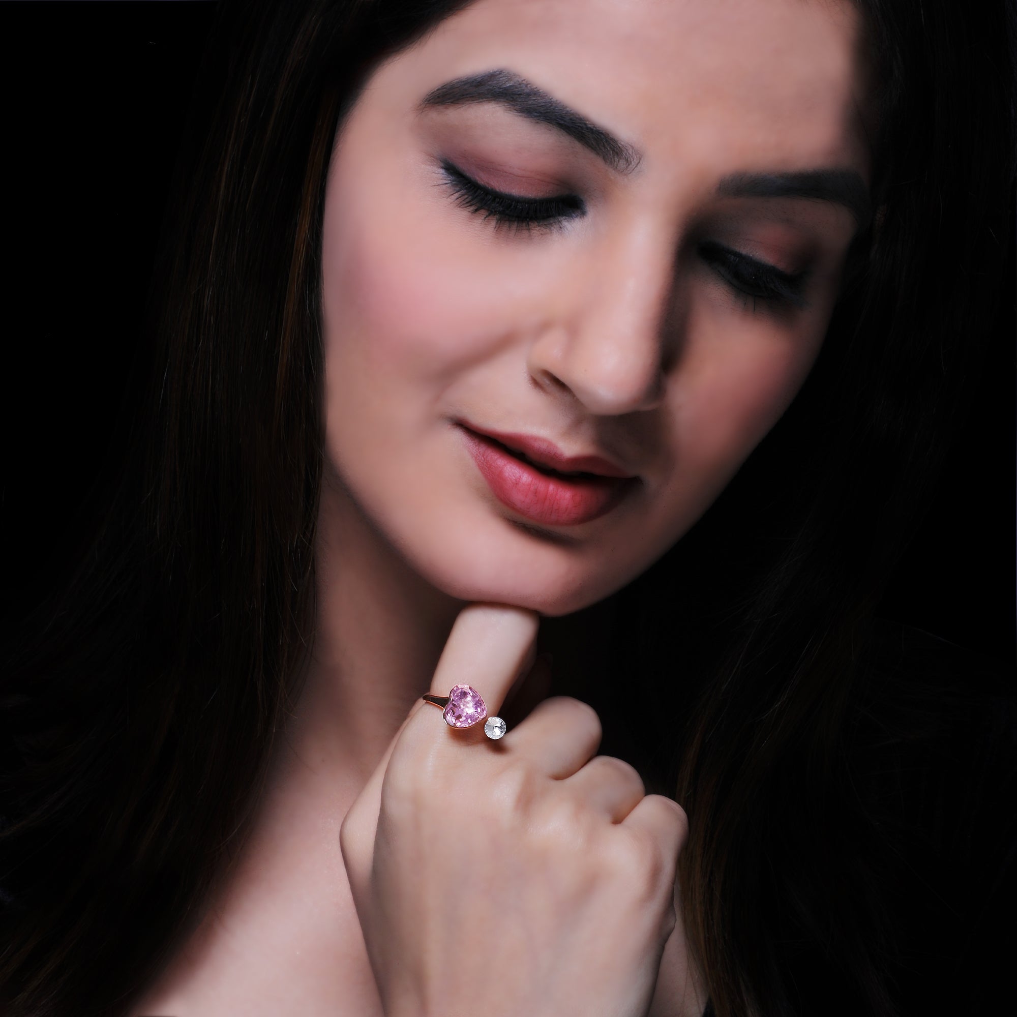 Rose gold dual crystal ring - Image 2
