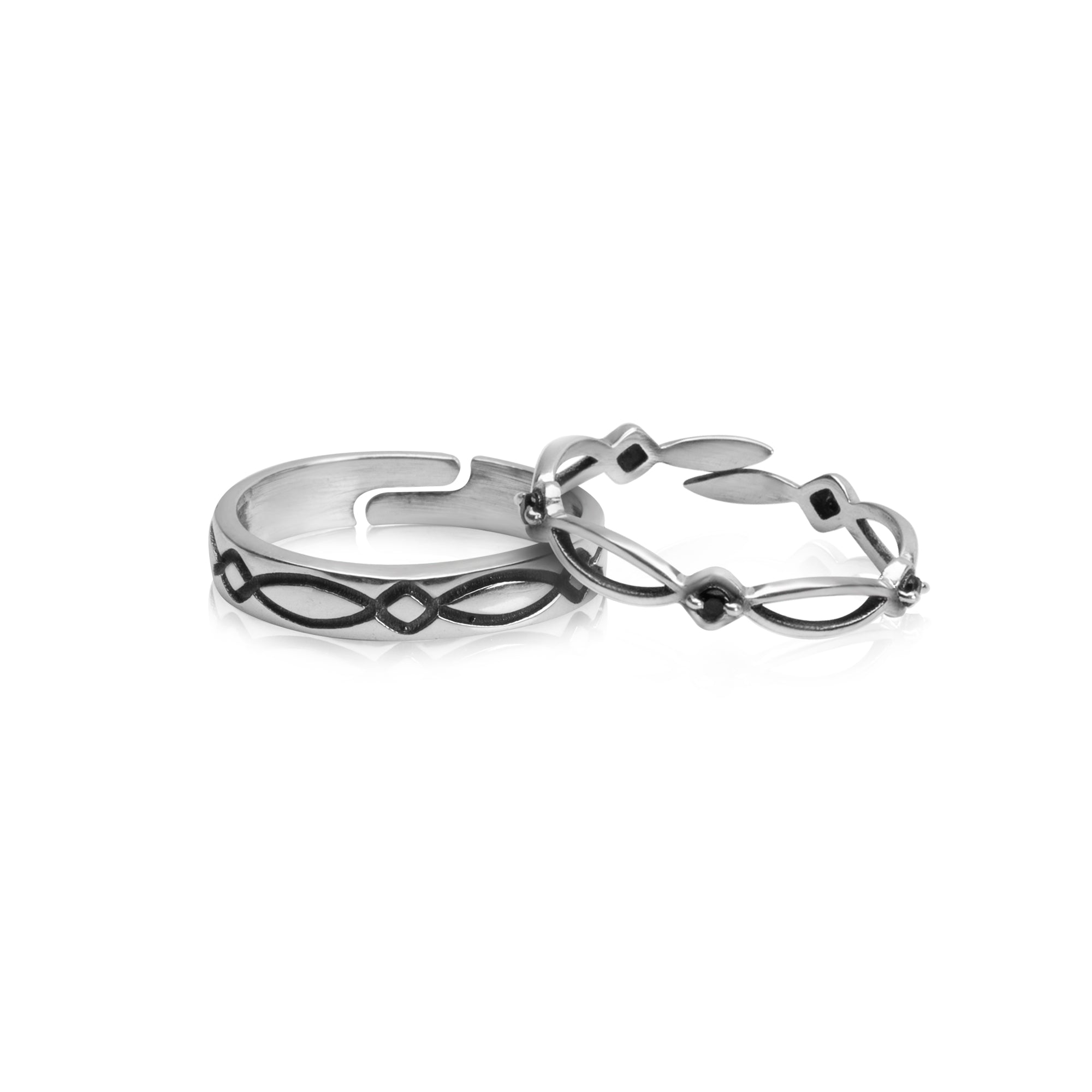 Oxidised silver woven couple bands - Image 2