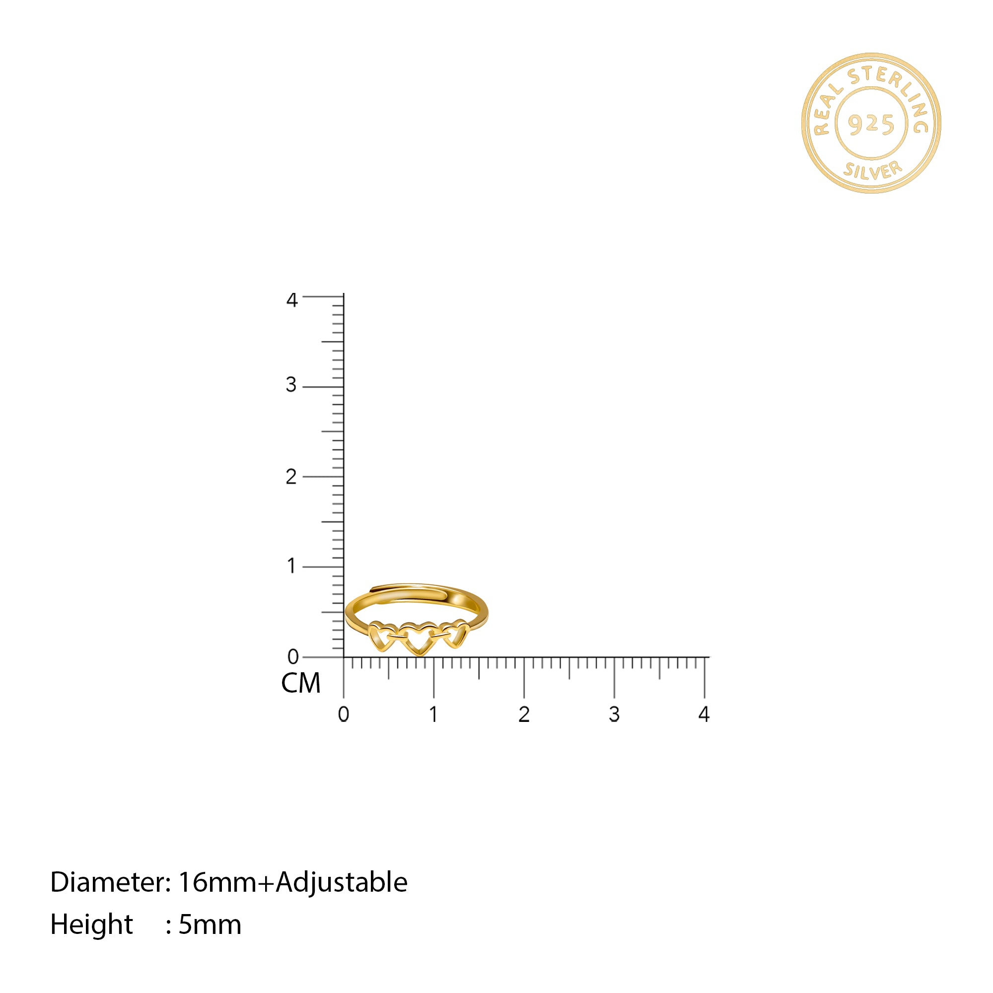 Golden triple heart ring - Image 4