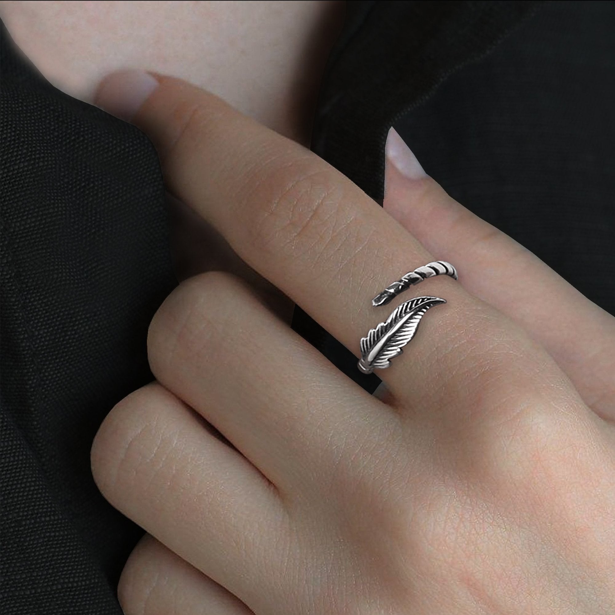 Oxidised silver leaf ring - Image 3