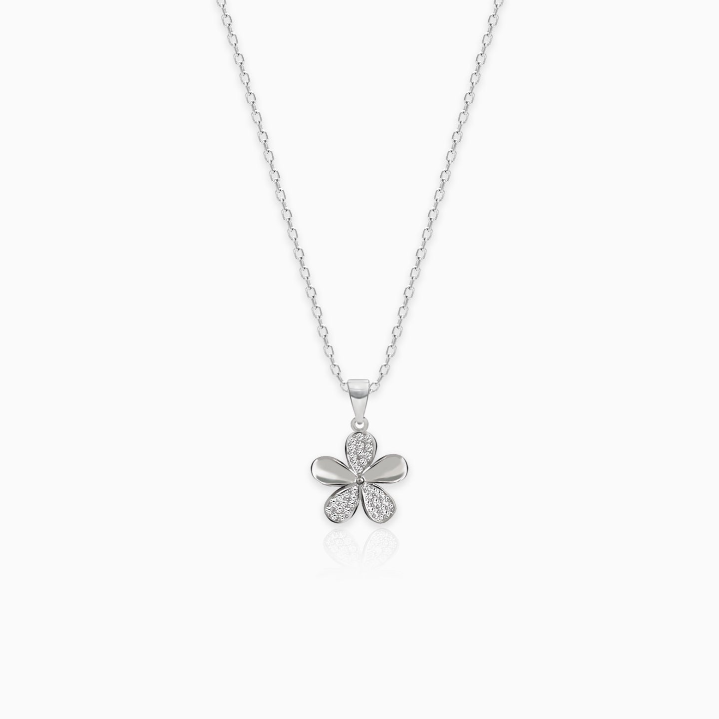 Silver flower pendant with link chain