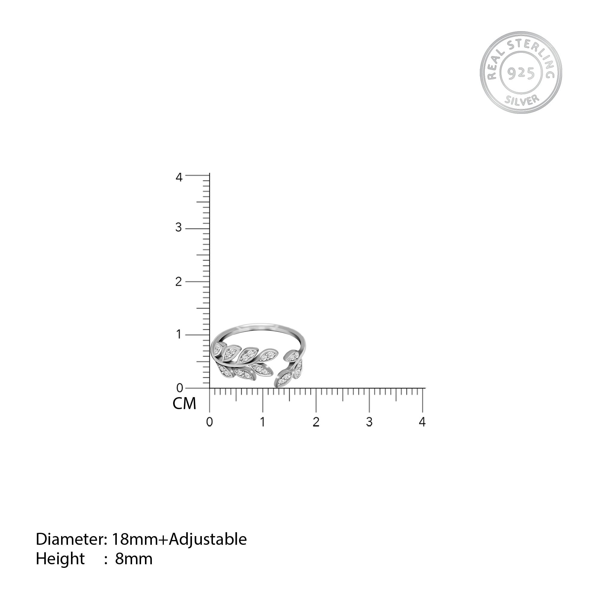 Silver zircon leaf ring - Image 3