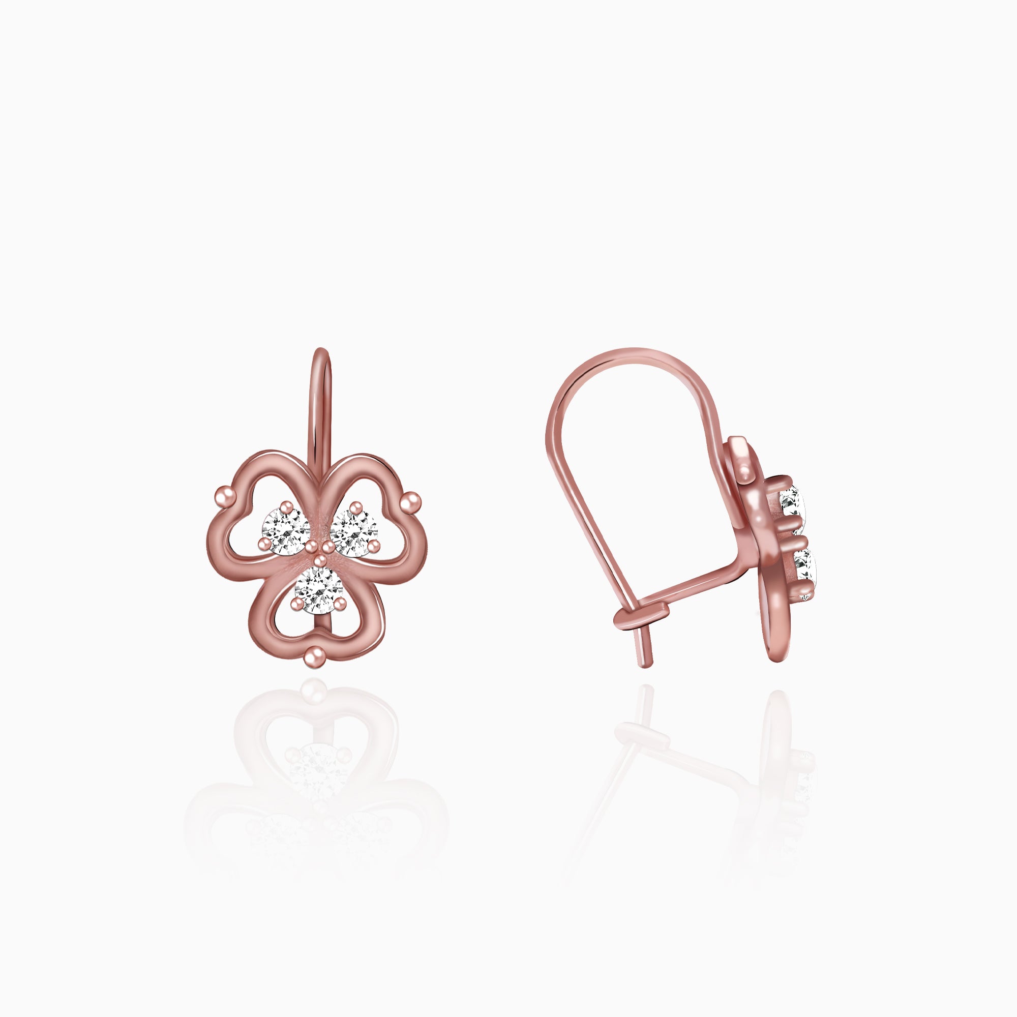 Rose gold three leaf clover earrings