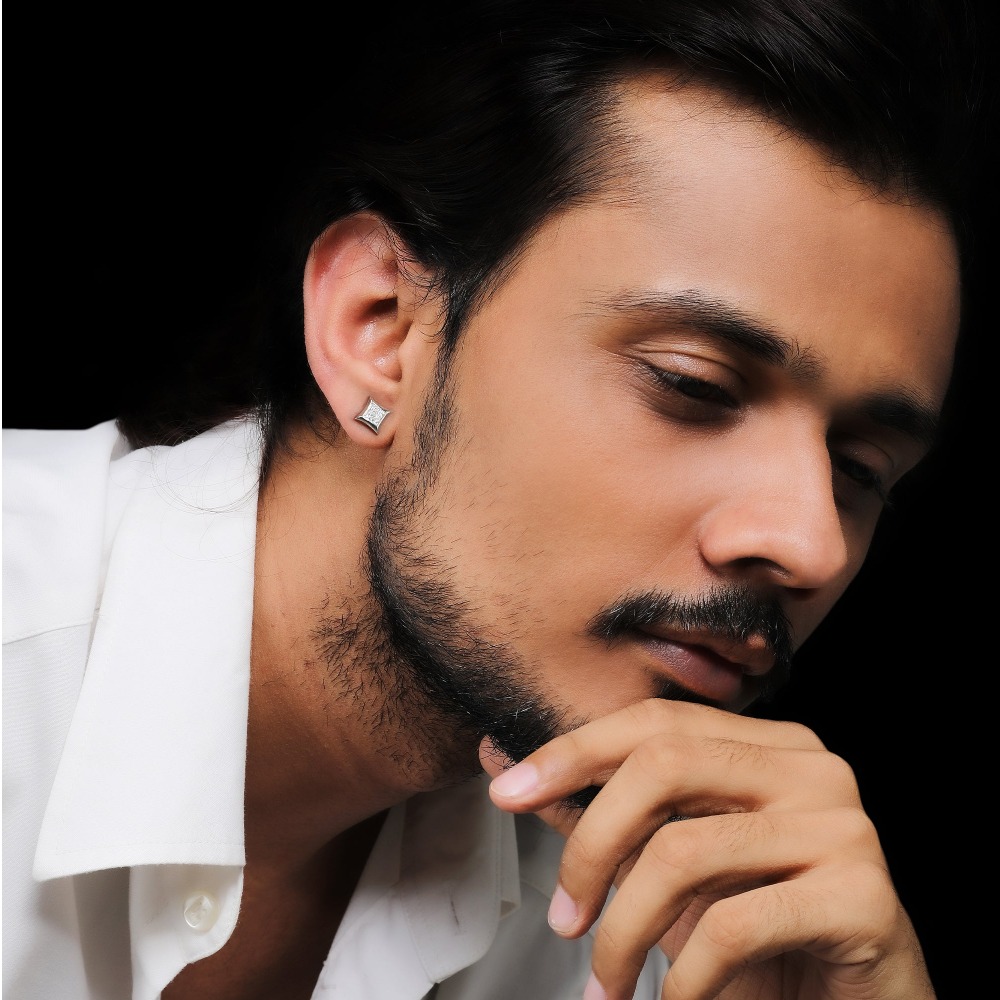 Silver diamond stud earrings for him - Image 3