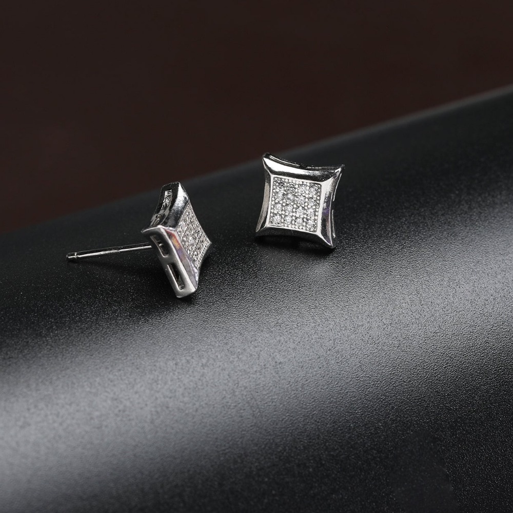 Silver diamond stud earrings for him - Image 2