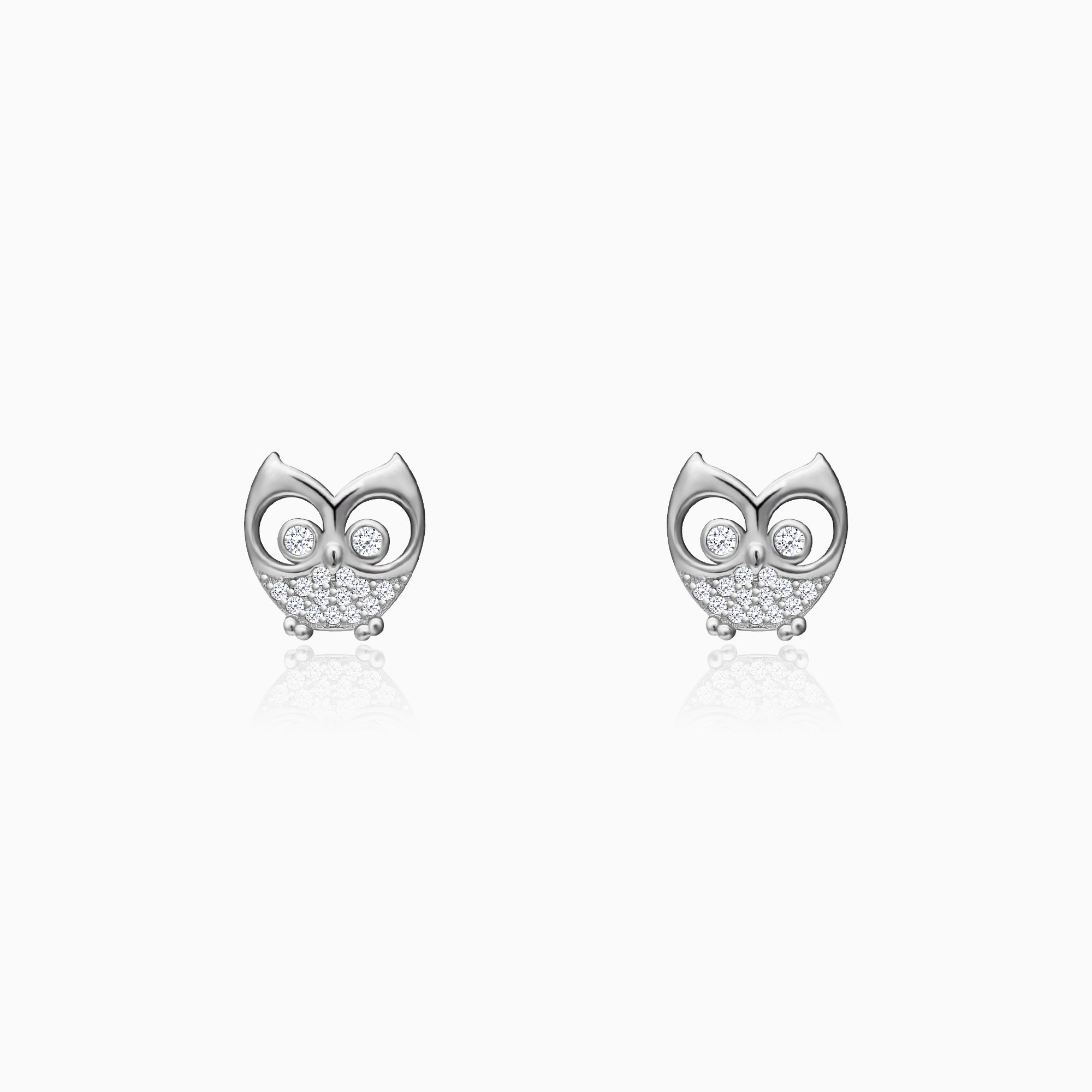 Silver sparkling owl earrings