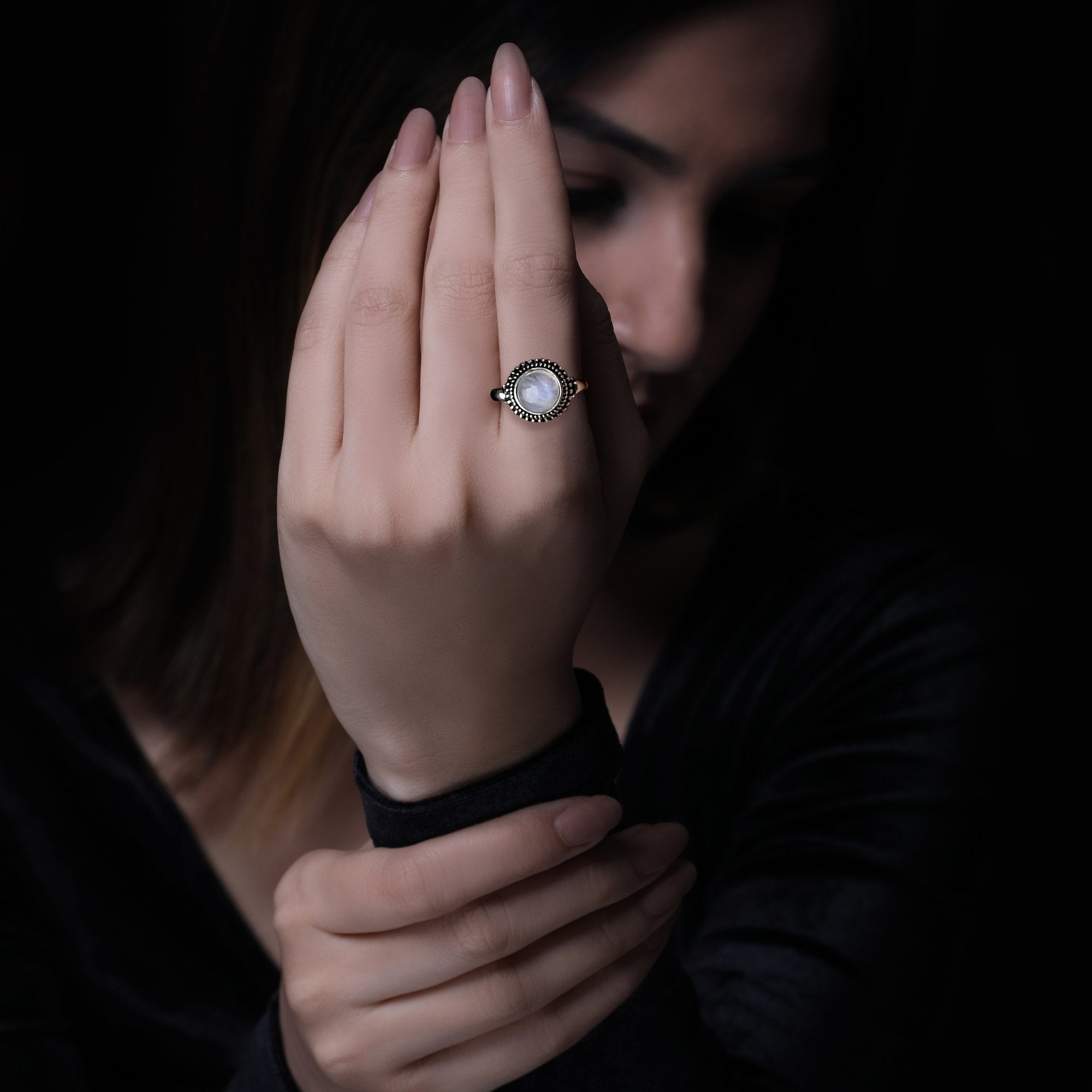 Oxidised silver moonstone ring - Image 4