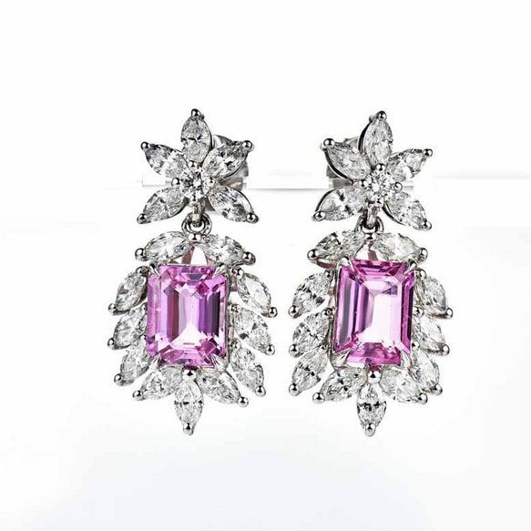 18K Pink Sapphire Earring Octagon 2.11 Cts