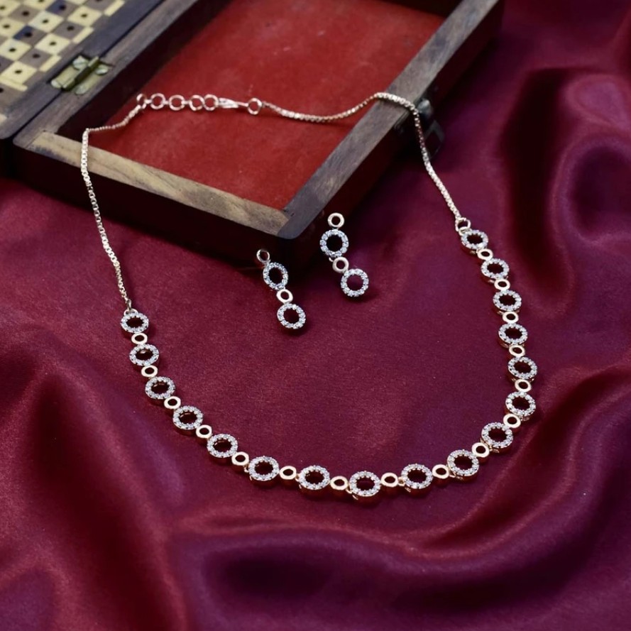 18k Diamond Rose Gold Necklace For women