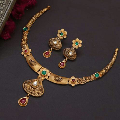 22kt gold jadtar set