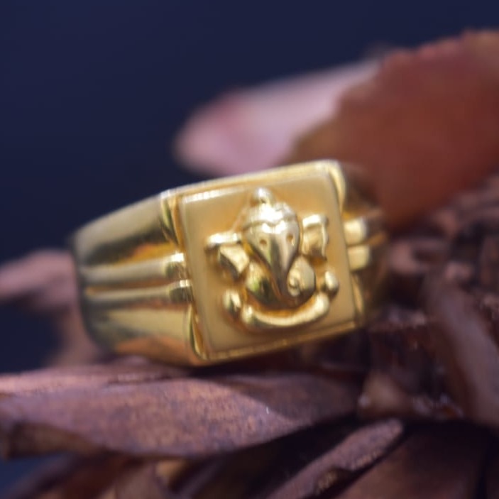 916 Gold Ganesh Design Ring For Men MK-R18
