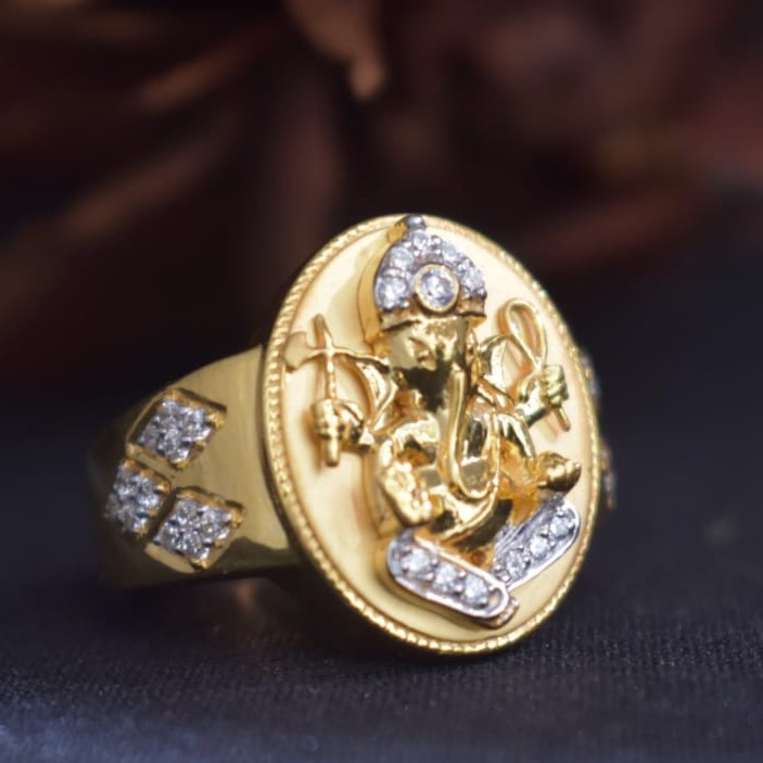 916 Gold Ganesh Design Ring For Men MK-R16 - Image 2
