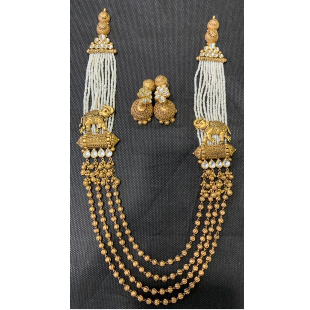 22K Gold Rajwadi Elephant Design Long Necklace Set