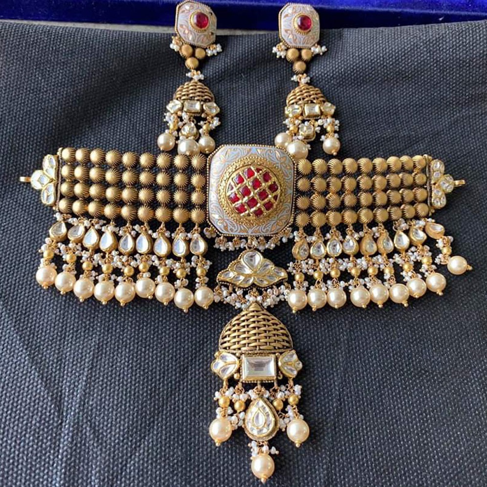 916 Gold Antique Jadtar Choker Set Form Rajkot