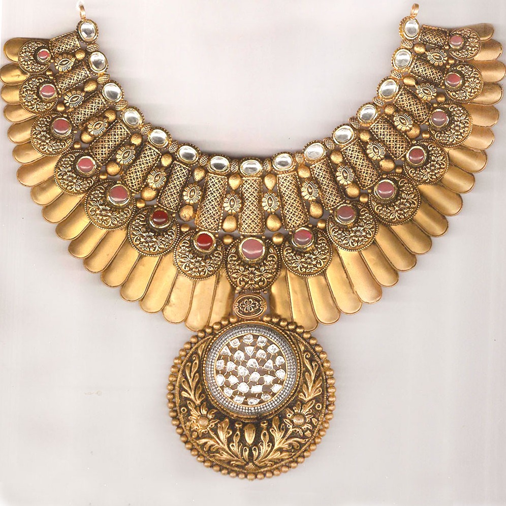 royal 916 gold antique necklace set from rajkot