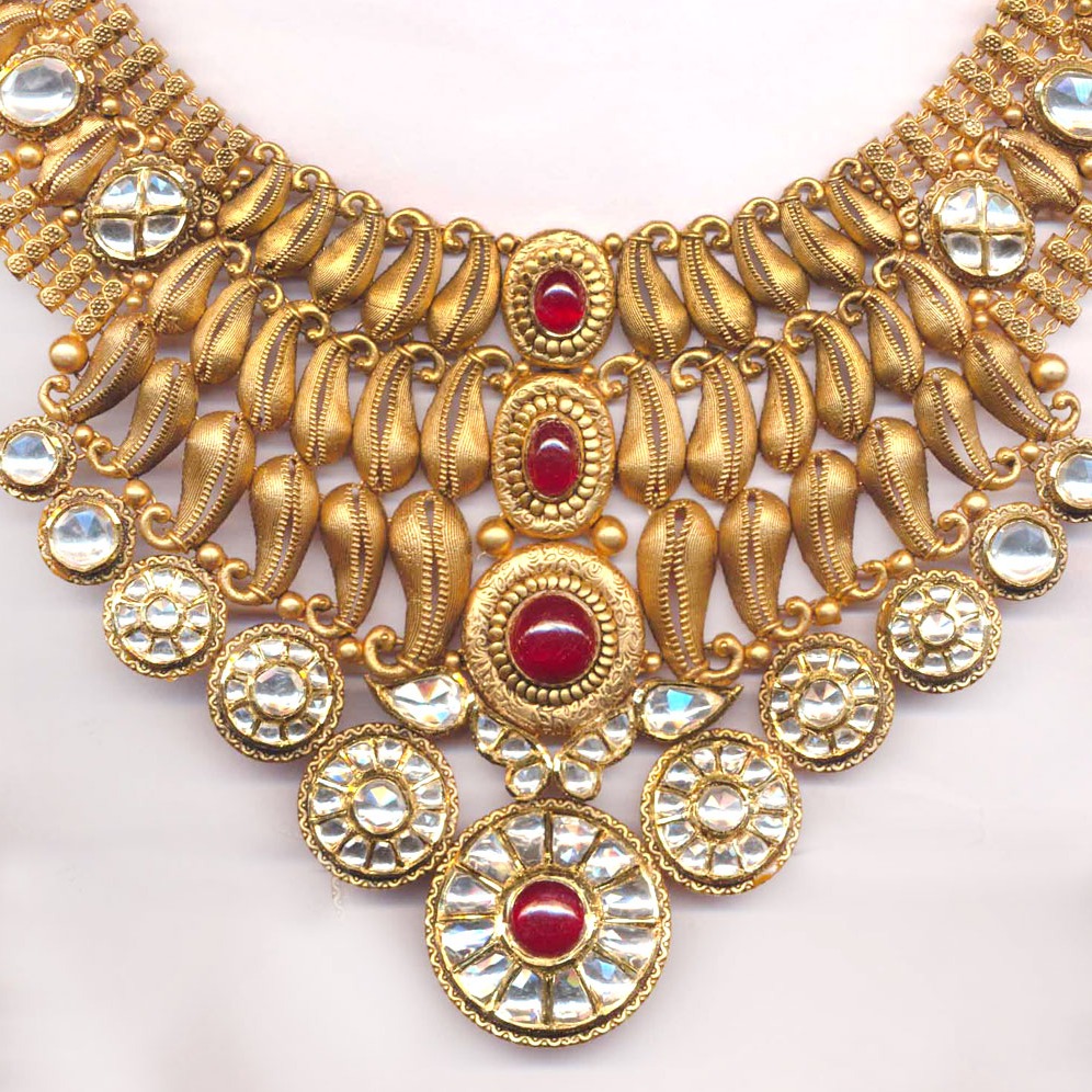 916 Gold Antique Mango Design Necklace Set Form Rajkot - Image 2