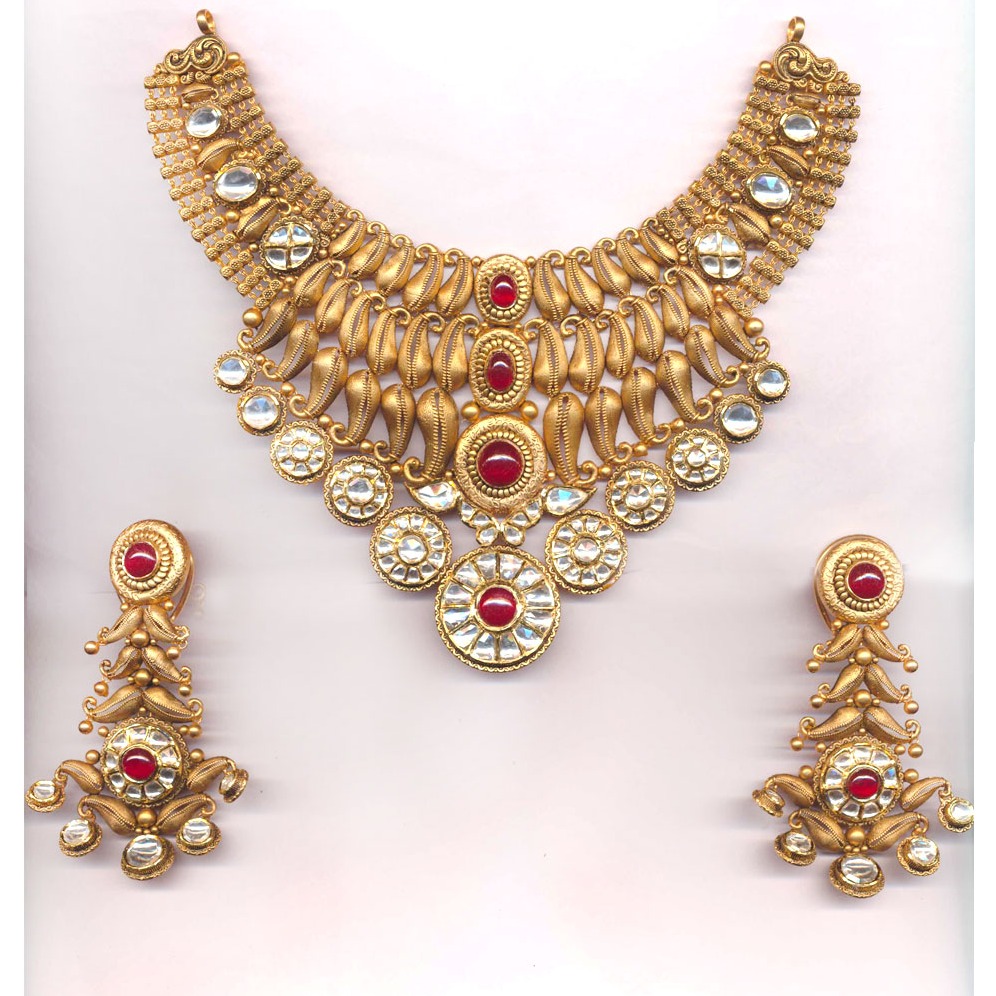 916 Gold Antique Mango Design Necklace Set Form Rajkot